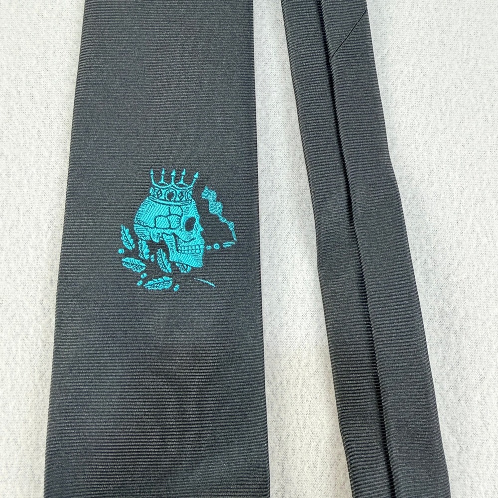 Duncan Quinn Black Silk Tie Teal Crowned Smoking Skull Englandโ Luxury Neckwear